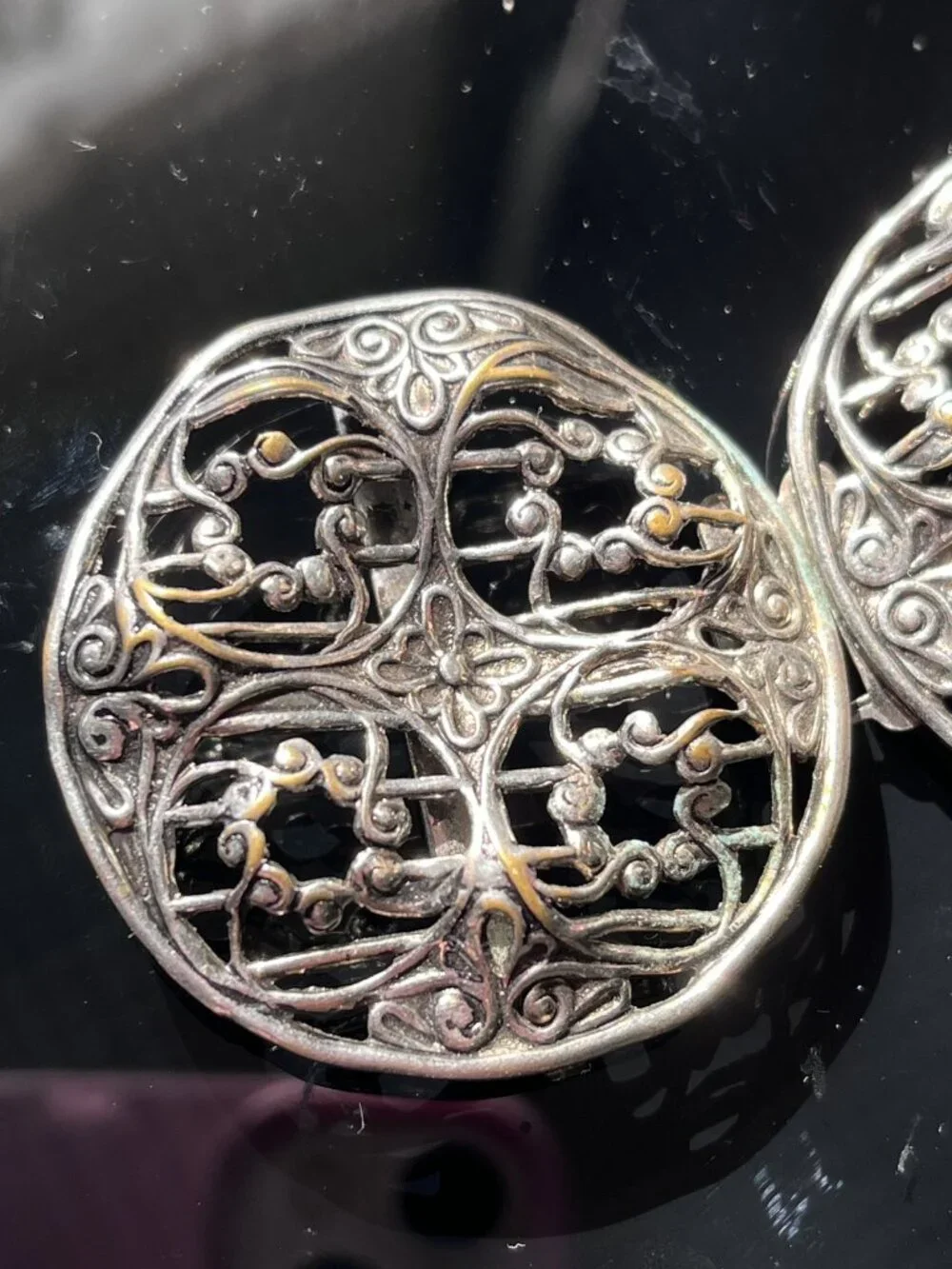 Vintage 1970s Filigree Belt Buckle Silver Tone 2-Piece Boho
